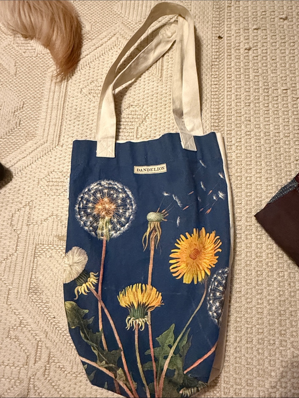 Dandelion Floral Canvas Tote - Blue with Yellow Flowers